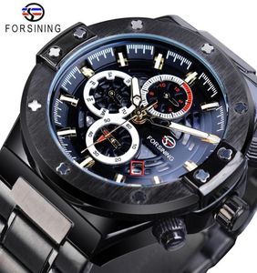 Forsining Racing Men Watch Mechanical Students Automatic Game Run Calendário masculino Mãe Mãos Belso de aço inoxidável preto Relógio 3706070