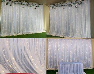 2 Camadas Cortagens coloridas de cenário de casamento com luzes LED LUZES EVENTOS ARQUES DE DECORAÇÃO Passo de casamento de seda de seda Deco7895156