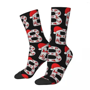 Men's Socks Letter B (Happimola Christmas Alphabet) Harajuku High Quality Stockings All Season Long Accessories For Unisex Gifts