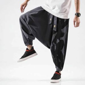 Mäns byxor Retro Mens Cross Over Pants Harajuku Style Ankle Long Pants Mens Löst montering Mens Casual Mens byxor Bälte överdimensionerade sportbyxor J240507