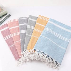 Striped Cotton Turkish Sports Bath Towel with Tassels Travel Gym Camping Sauna Beach Pool Blanket Absorbent Easy Care 240508