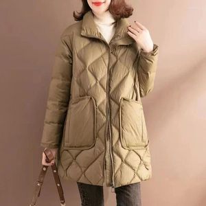 Jackets femininos Casaco de algodão de inverno Parka Stand Collar Korean Mid Long Logo Casacos grossos fêmeas de roupas femininas