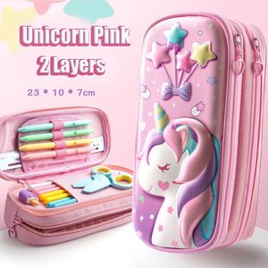 3D Kawaii Pencil Case Unicorn Double Layers Organizer Cute Pen Pouch Box for Girl Boy School Office Supplies Students Stationery 240429