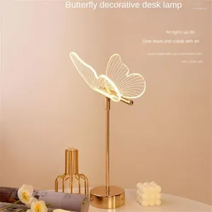 Table Lamps Lamp Retro Gold Acrylic Butterfly LED Desk El Villa Art Decor Light Living Room Bedside Night Lights