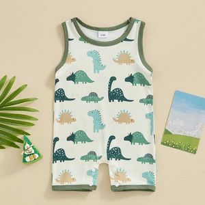 Rompers Baby Boy Summer Comanper vestiti per dinosauro stampare camicia senza maniche tuta da camicia 1 pezzi ganer body dinosaur outfits H240508