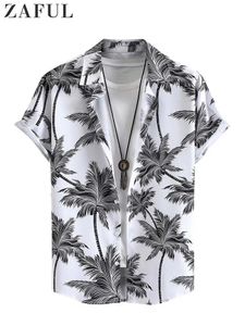 Hawaiianische Hemden für Männer Tropischer Kokosnussbaum -Druck Kurzarm Shirt Summer Beach Casual Button Urlaub Tops Z5037732 240423