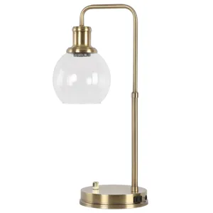 Bordslampor Gulddisklampa med en glasskugga AC Outlet Metal Finish Farmhouse Style