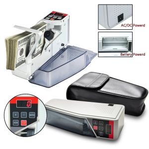 Räknare/detektor V40 Mini Portable Handy Money Counter för alla anteckningar Bill Valuta Counter Cash Counting Machine EU Plug med läderväska