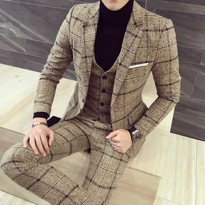 Męskie garnitury Blazery (kurtka+kamizelka+spodnie) 2022 Męskie Casual Business Pioneer/Mens Slim Fit Pure Bawełna Trzyczęściowe zestaw/męskie Płaskie spodnie M-5xl Q240507