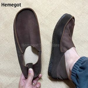 Sıradan Ayakkabı Nefes Alabilir Cowhide Slip-On Loafers Erkekler Deri Tek Retro El İşaretli Yumuşak Taban Ayakkabı