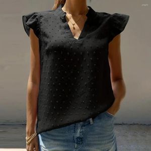 Women's Tanks Women Loose Fit Top Stylish V-neck Tank Tops With Flying Sleeves Dot Jacquard Detail Solid Color Design Chic For Her