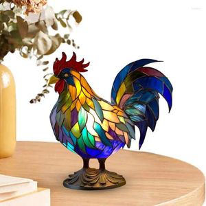 Table Lamps Rooster Stained Glass Desk Lamp Retro Colorful And Resin Housewarming Gifts For Living Room Bedroom Home Christmas