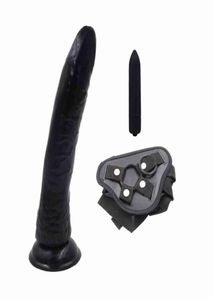 Dildos 2pcs schwarzer Riemen am realistischen normalen Dildo -Bullet -Vibrator -Strapon -Sexspielzeug für Frauen Lesben Klitoris Vagina Massager 11204762529