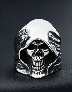 Mode Men Skeleton Guy Punk Style Retro Grim Reaper Skull Rings High Quality 316L Biker Leverans Drop Size 6156113142