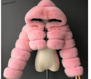 High Quality Furry Cropped Faux Fur Coats and Jackets Women Fluffy Top Coat with Hooded Winter Fur Jacket manteau femme2267078