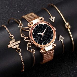 Kvinnors klockor 5st Set Luxury Magnet Buckle Women EsDropshipping Armband Ladies Quartz Wrist Female Clock Gift Reloj Mujer