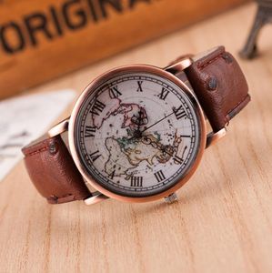 Vine Men's Watch Casual Leather Wristwatches Mapa do mundo Roma numeral liga digital Dial Dial Antique Wates Men Clock3454963