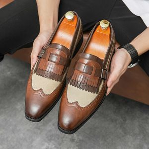 Dress Office Loafers Buckle Fringe Decor Shoes Men Business