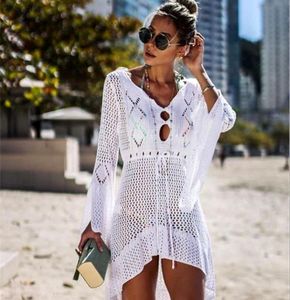 新しいビーチカバー女性のためのかぎ針編みタッセルネクタイビーチウェアサマーファッション水着カバーアップセクシーなシースロウビーチドレス5489873
