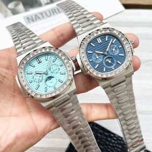 Menwatch Luxury Watch Automatic Mechanical Movement Watch 42mm Hardlex Glass Moon Phase Chronograph Watch Stainless Steel Calfskin Strip Montre de Luxe