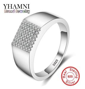 Yhamni Orijinal Gerçek Katı 925 STERLING Gümüş Yüzük Lüks CZ Diamond Man Düğün Mücevher Yüzükleri Nişan MJZ0258343435