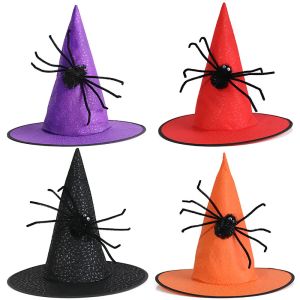 Hattar Halloween Witch Hats Spider Decor Nonwoven Costume Halloween Hat Rave Party Hat Festival Carnival Party Cosplay Hat