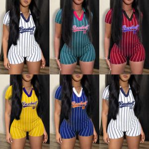 Designer 2024 New Baseball Women Fitness Jumpsuits Letters Printed V Neck Vertical Stripe Bodysuits Rompers 5 Colours