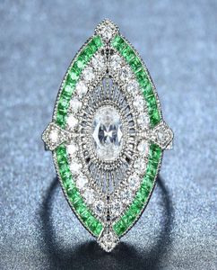 Kadın Erkek Antika 925 Gümüş Büyük Geniş Yüzük Kadınlar Yeşil Taş Beyaz Zirkon Aly Bandları Türk Mücevher Emerald Ring1718844