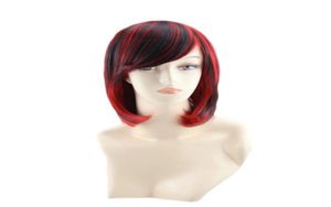 Woodfestival svart röd kort peruk naturliga hår raka peruker med lugg omber syntetfiber hår dagligen bär kvinnor3150583