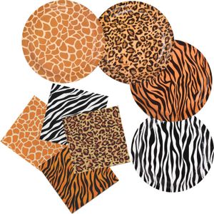 Disposable Dinnerware Jungle Animal Printed disposable desktop software Safari Print Paper Plates and Napkins for Birthday Party Baby Shower Q240507