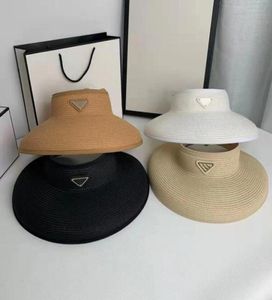 Summer High Quality Luxury Lady Empty Top Cap Sun Visors Straw Hat Weave Windproof Letters Design Sun Hats Outdoor Exercise Fashio4834456
