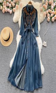 Vintage Maxi Woman Dress Heavy Embroidery Temperament Robe Women039S Single Breasted Denim Dress Fashion 2023 Vestidos de Mujer9559808