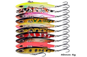 40mm 4G vib Hook Hard Baits Lures 10 Treble Hooks 10 Färger Mixed Plastic Fishing Gear 10 Pieces Lot WHB205103903