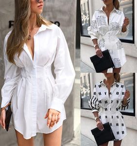 Letter print sexy mini short shirt dress Women white long sleeve party club dress Winter autumn elegant bodycon8721091