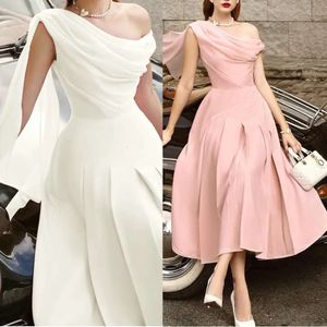 Modern A-Line Prom One-Shoulder ärmlös te-längd Ruffle Pick-ups klänning med Wrap Celebrity Evening Dresses Plus Size Custom Made B5004 0508