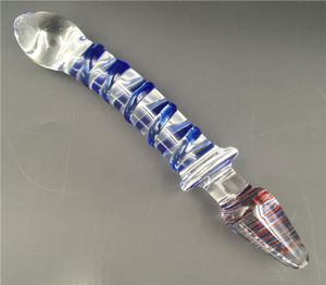 Cabeças duplas vidro vibrador pyrex enorme enorme vidro vidros cristal plugs de bunda anal anal anal pênis falsos sexo brinquedo4434013