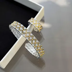 Brincos de colar Conjunto de jóias Donia Moda Tite Titanium Micro-Inchaid Zircon Luxo Anel de pulseira aberta escovada