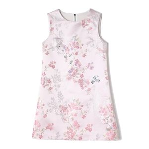 Лето розово -контрастное цветовое платье вышивки без рукавов круглые шеи короткие повседневные платья A4A291539