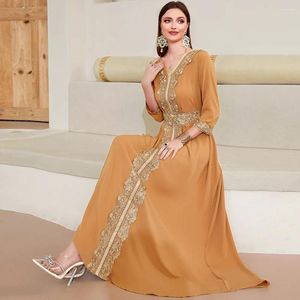 Ethnische Kleidung Mode muslimische Frauen Maxi Kleid Truthahn Abaya Islam Arabische Party Kaftan Dubai Spitze Stickerei Ramadan Kleid