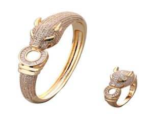 Retro copper plated diamond leopard bracelet ring set men039s and women039s domineering hand accessories whole8387712