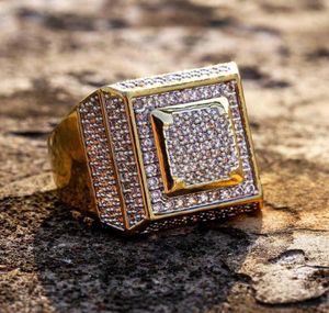 18k Gold Plated White CZ Zirconia Rectangle Rings Ny i Diamond Hip Hop Punk Rock Party Rapper smycken Engagemang för män A8318410