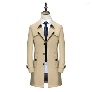 Trench dos casacos masculinos de comprimento médio quebra -vento fino para negócios e lazer plus size primavera casaco de outono da moda com lapela moderna