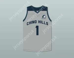 Пользовательский мужской молодежь/дети Lamelo Ball 1 Chino Hills Huskies Huskies Grey Basketball Jersey с пятном сшитой S-6xl