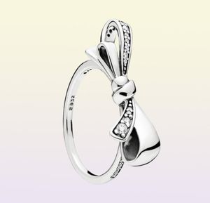 925 Silver Silver Brilliant Bow Ring Set Caixa original para mulheres CELEMENT CZ Diamond Bowknot Ring6029189