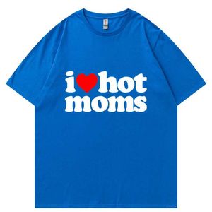 Мужские футболки T Рыбаки для мужчин Harajuku Fashion Shirt I Love Hot Moms Printed Fit Summer Shve футболка Leaking Hip Hop Tops TS H240508