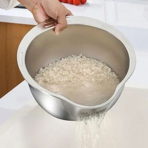 Linha de arruela de arroz Tigela de aço inoxidável Lavagem Ferramentas de fruta e vegetais Ferramentas de cozinha 240429