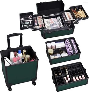 Scatole di stoccaggio rotolando custodia grande 4 in 1 organizzatore cosmetico in treno professionale viaggiare verde scuro