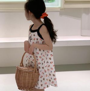 2024 Sommer Süßes Baby Camisole Kleid Blumen -Freigurt Kleid Mode Girls Beach Kleid Früchte Süße Druckkinder Kurzrock Rock