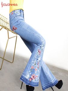 Stickereien Stretching Flare Jeans Frauen, die Bellbottom -Jeans für Mädchen Hosen für Frauen großer Größe AK979934373 dehnen