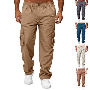 Calça masculina masculina calça de fitness calças de calças de bolso multi -bolso calças casuais quadris soltos calças de corrida